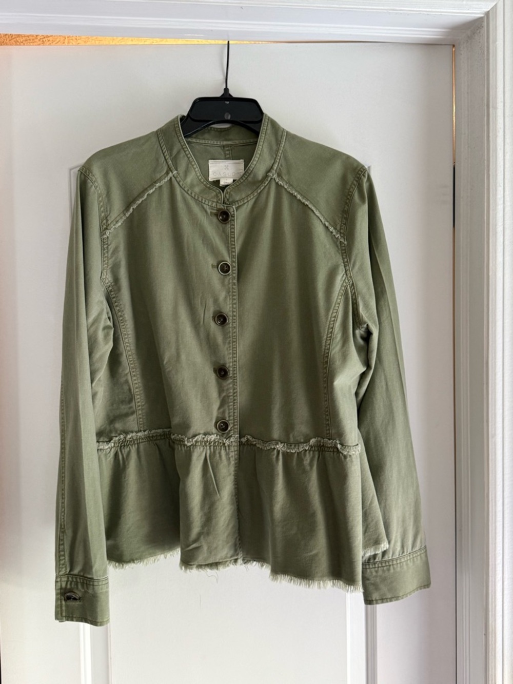 Caslon Olive Green Button-Front Peplum Utility Jacket